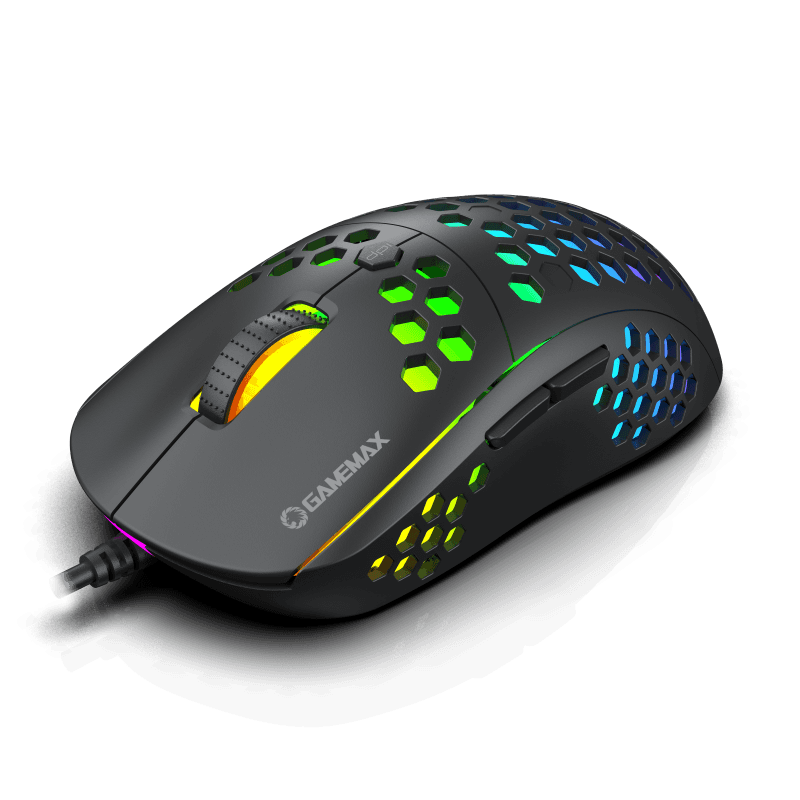 MOUSE GAMEMAX GAMING MG8 | 6400DPI | 6 BOTONES | CARCASA TIPO PANAL | LED RGB | AMBIDIESTRO | USB | NEGRO