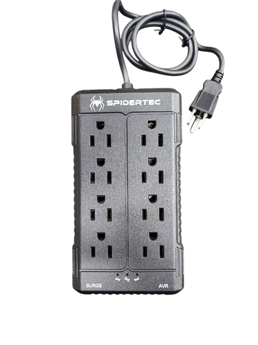 PROTECTOR REGULADOR DE VOLTAJE SPIDERTEC AVR005A 1000VA 500W 120V 8 TOMAS INDICADOR LED LDE-AVR005A