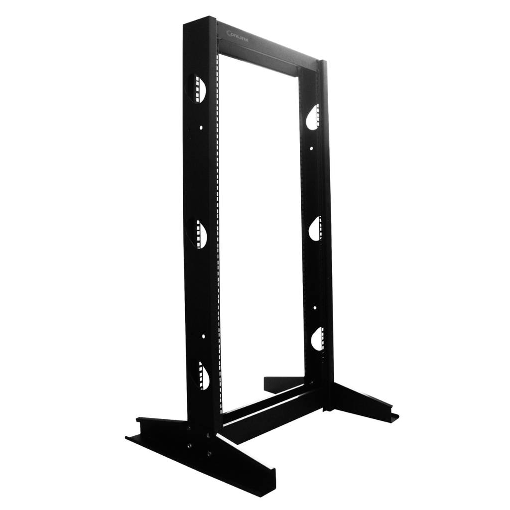 RACK ABIERTO DE PISO ONLINK 2 POSTES 22U 1.10 MTS NEGRO METALICO
