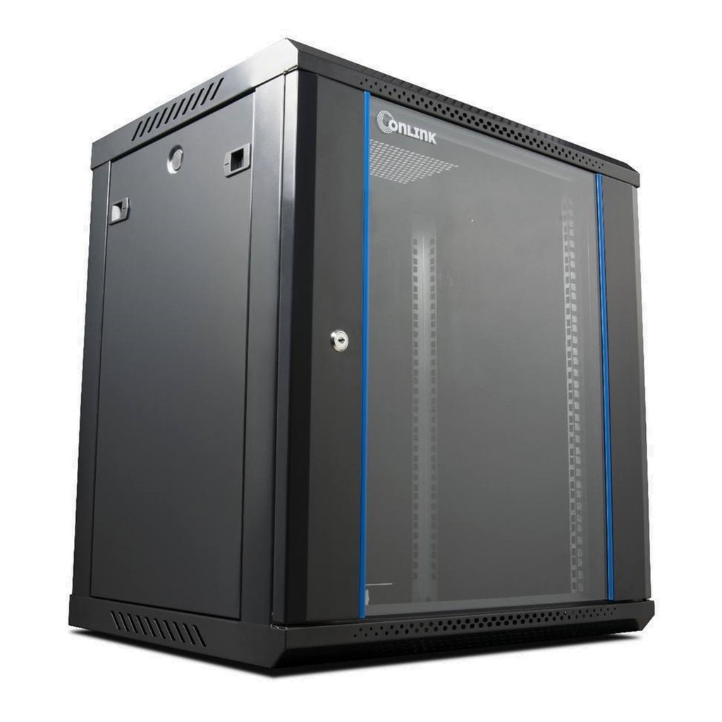 RACK DE PARED CERRADO ONLINK 18U 600X450X901MM CON PUERTA DE VIDRIO WM6418 INCLUYE 3 CERRADURAS