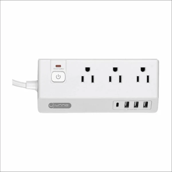 REGLETA | UNNO TEKNO | 6 TOMAS | 120V | P5-15R (3) + USB A (3) + USB C (1) | PW5083WT
