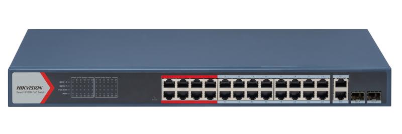 SWITCH POE HIKVISION DS-3E1326P-EI|M 24 PUERTOS 10|100 2 PUERTOS RJ45 + PUERTOS SFP | ADMINISTRABLE 370W
