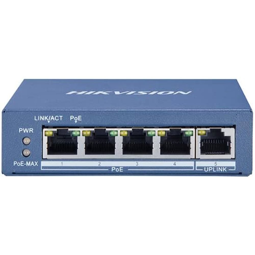 SWITCH POE+ HIKVISION 4 PUERTOS GIGABIT 10/100/1000MBPS  | 1 PUERTO GIGABIT 10/100/1000 UPLINK | MAX POTENCIA POE 38W NO ADMINISTRABLE DS-3E0505P-E/M