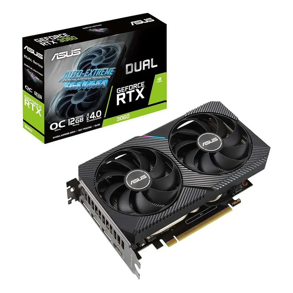 TARJETA DE VIDEO ASUS GEFORCE DUAL RTX3060 V2 12GB GDDR6 192 BIT HDMI DISPLAY PORT 90YV0GB2-M0AA00