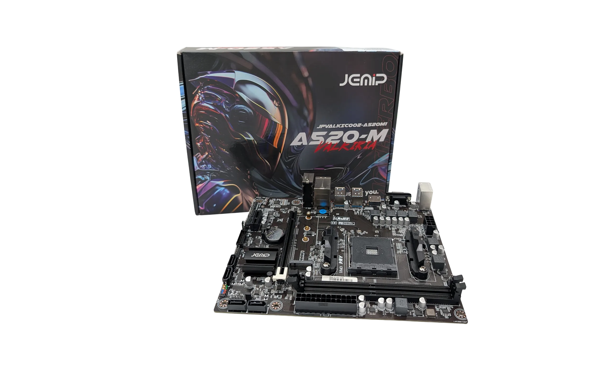 TARJETA MADRE JEMIP VALKIRIA A520M MATX SOCKET AMD4/ 2X DDR4 3200 / 4XSATA / 6XUSB /M.2 / PCLE X16/ UHD 600/HDMI-VGA