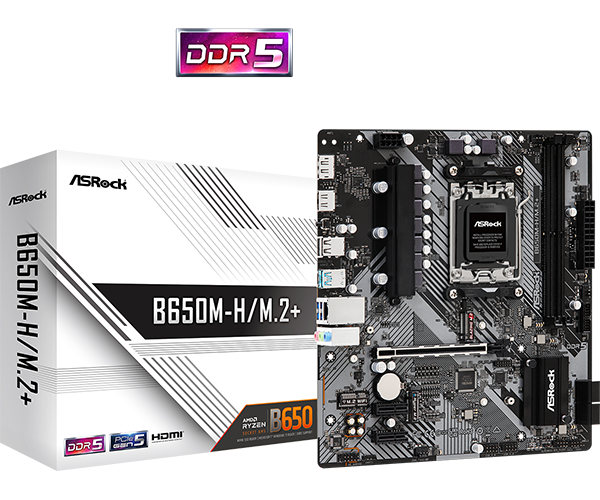 TARJETA MADRE ASROCK B650M-H|M.2+ | AM5 | 2X DDR5 | 2X M.2 | PCIE GEN5 | TIPO-C | USB 3.2 | HDMI | D-PORT