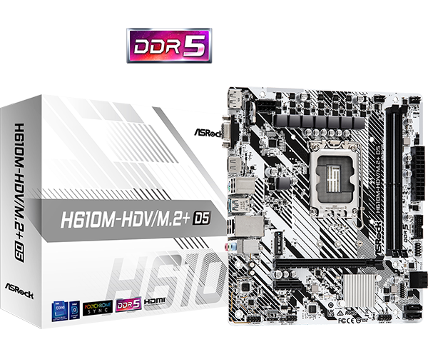 TARJETA MADRE ASROCK H610M-HDV|M.2+D5 MATX LGA1700 2X DDR5-5600 4X SATA M.2