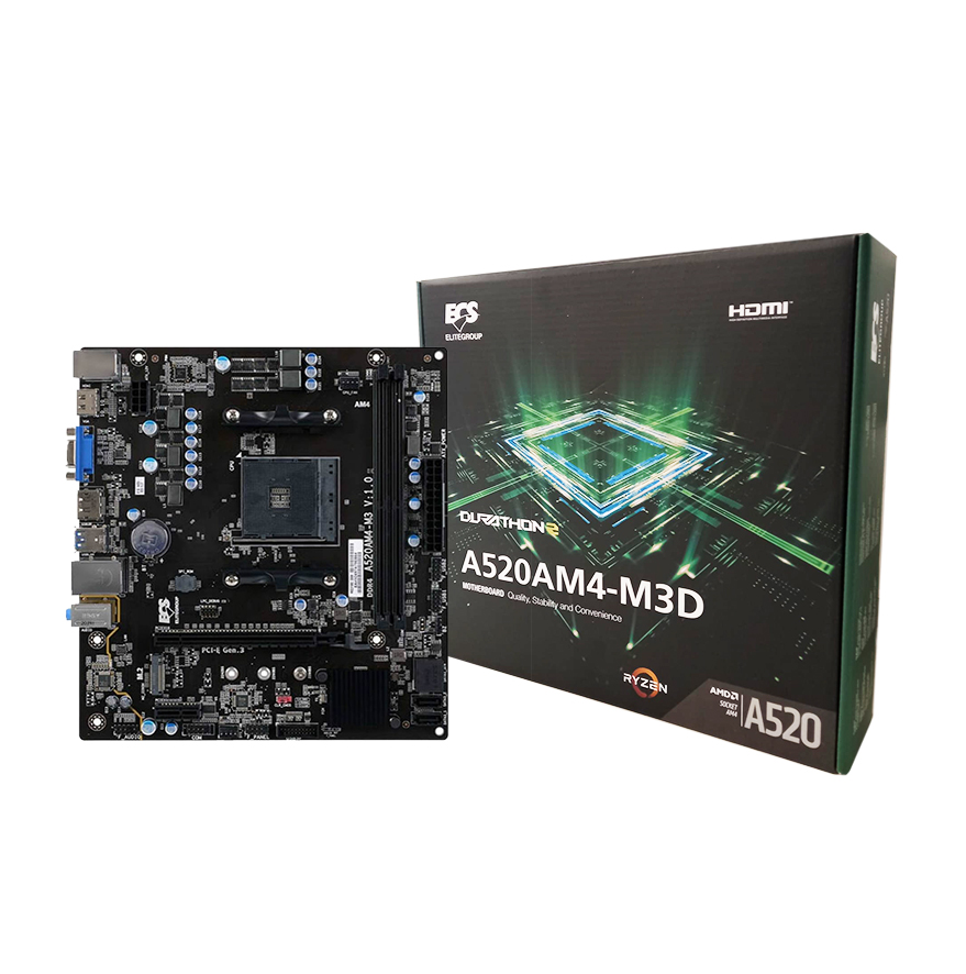 TARJETA MADRE ECS A520AM4-M3D MZ2113 AMD M.2|SATA3|USB3.2 HDMI|VGA