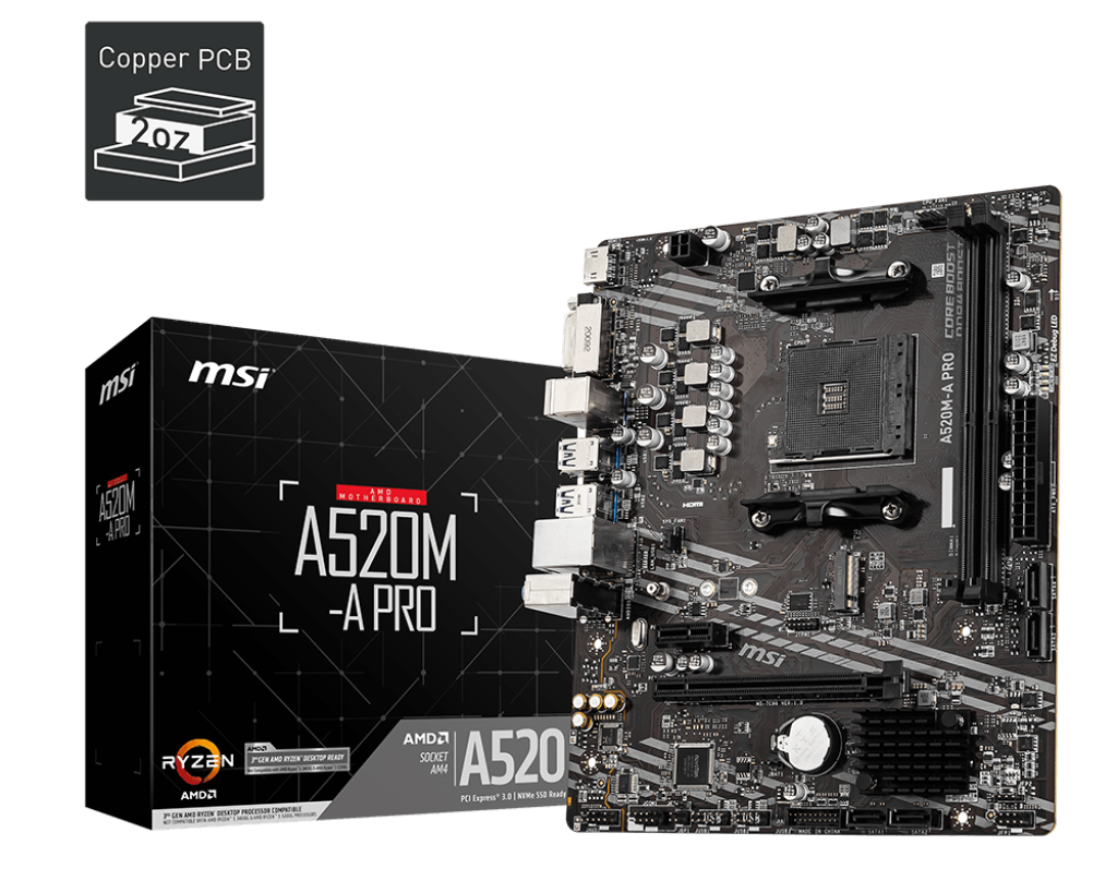 TARJETA MADRE MSI A520M-A PRO SOCKET AM4 2XDDR4 | 4 SATA | M.2 | PCIE 2X