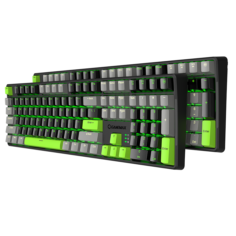 TECLADO GAMEMAX GAMING RAMPAGE X2 | 108 TECLAS PBT MECANICO | CONECTOR TIPO-C | 20 MODOS DE LUZ | GRIS-NEGRO