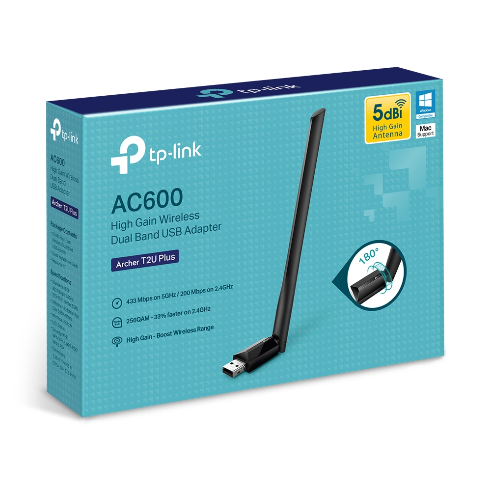 ADAPTADOR USB TPLINK AC600 ARCHER-T2U-PLUS DUAL BAND ALTA GANANCIA