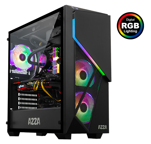 CASE AZZA GAMING INFERNO 310DH ATX MID TOWER GAMING NEGRO 2XUSB 1 HD AUDIO 2X FAN ARGB VIDRIO TEMPLADO