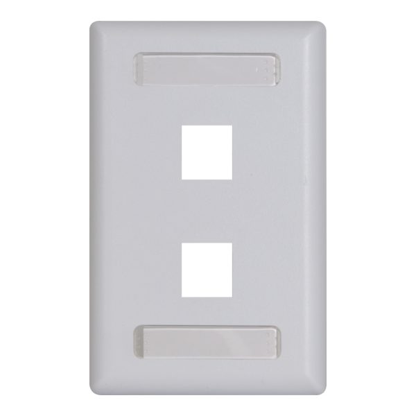 FACE PLATE DOBLE 2 TOMAS BLANCO QNET CON ETIQUETA E ICONOS QNETFP02
