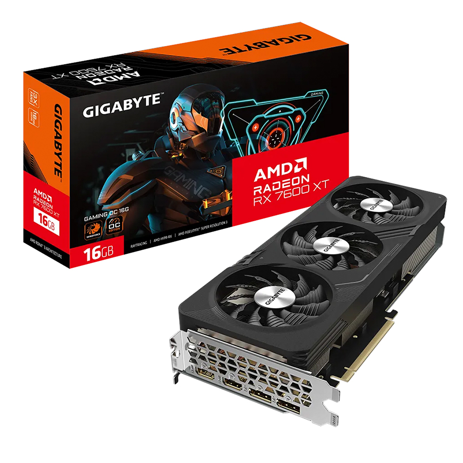 TARJETA DE VIDEO GIGABYTE RADEON RX7600 XT GAMING OC 16GB |GDDR6 | 128BIT | 2539MHZ | RGB | 600W | 2X HDMI | 2 DISPLAYPORT