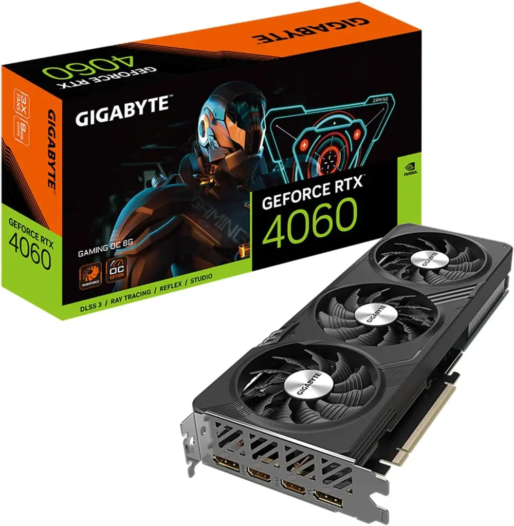 TARJETA DE VIDEO GIGABYTE GEFORCE RTX4060 OC GAMING 8GB GDDR6 128BIT 2550MHZ RGB 450W 2 HDMI 2 DISPLAY PORT