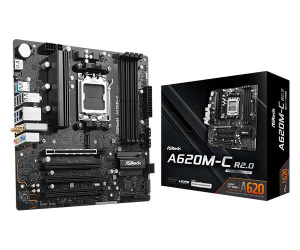 TARJETA MADRE ASROCK A620M-C SOCKET AM5 4XDDR5 6400+MHZ 2XM.2 4XSATA 6XUSB 3.2 4XPCIE X16 4.0 WIFI BLUETOOTH MICRO ATX