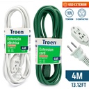 EXTENSION ELECTRICA | TROEN | 4MTS | CALIBRE 16AWG | MAXIMO 10 AMPER | BLANCO | VERDE | 3 TOMAS | A136-R02723-4-G
