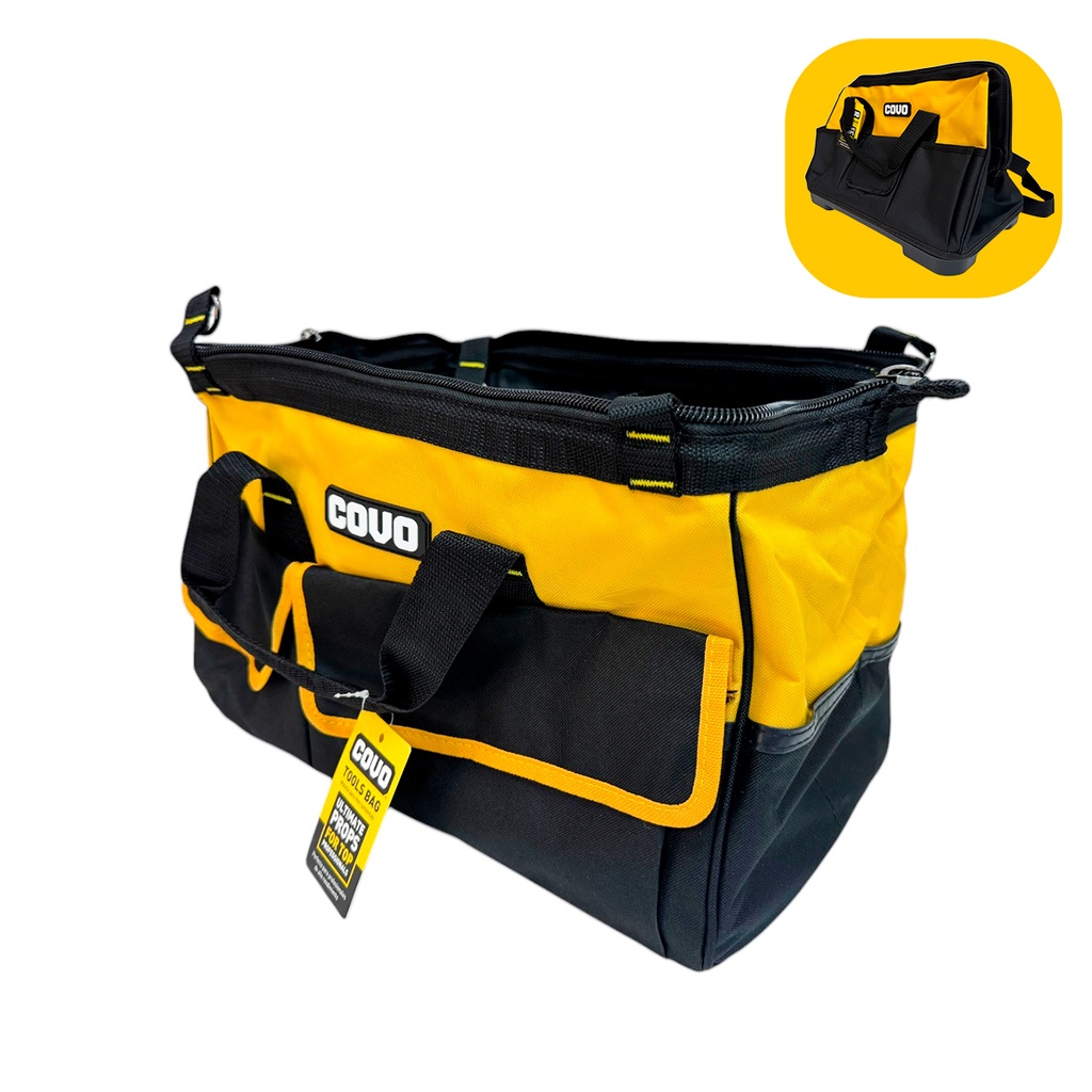 MALETIN PARA HERRAMIENTAS COVO ALTA RESISTENCIA 40CM X 26CM X 28CM AMARILLO | NEGRO CV-TB-3