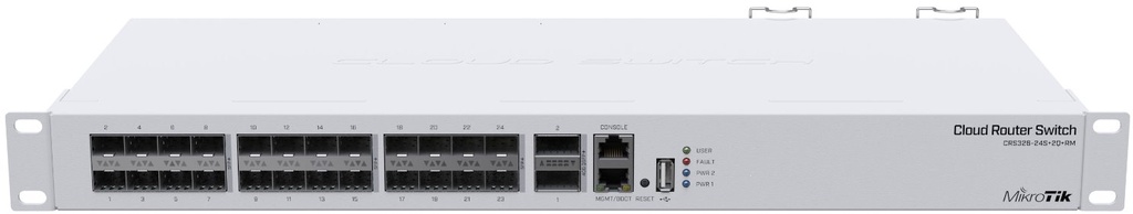 CLOUD CORE SWITCH MIKROTIK 24 SFP 10G +RM 1 PUERTO ETHERNET 2QSFP 40G + 1 USB CRS326-24S+2Q+RM