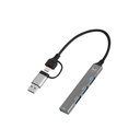 HUB MINI | UNNO TEKNO | 4 PUERTOS | DOBLE USB | TIPO A Y TIPO C | A 3X | USB 2.0 | 1 USB 3.0 | HB1014SV