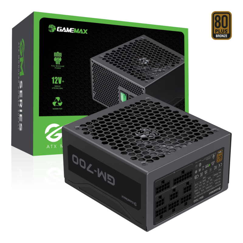 FUENTE DE PODER CERTIFICADA GAMEMAX 700W 80 PLUS BRONZE ATX APFC | 12V | 100-240 | FULL MODULAR | NEGRO | GM-700