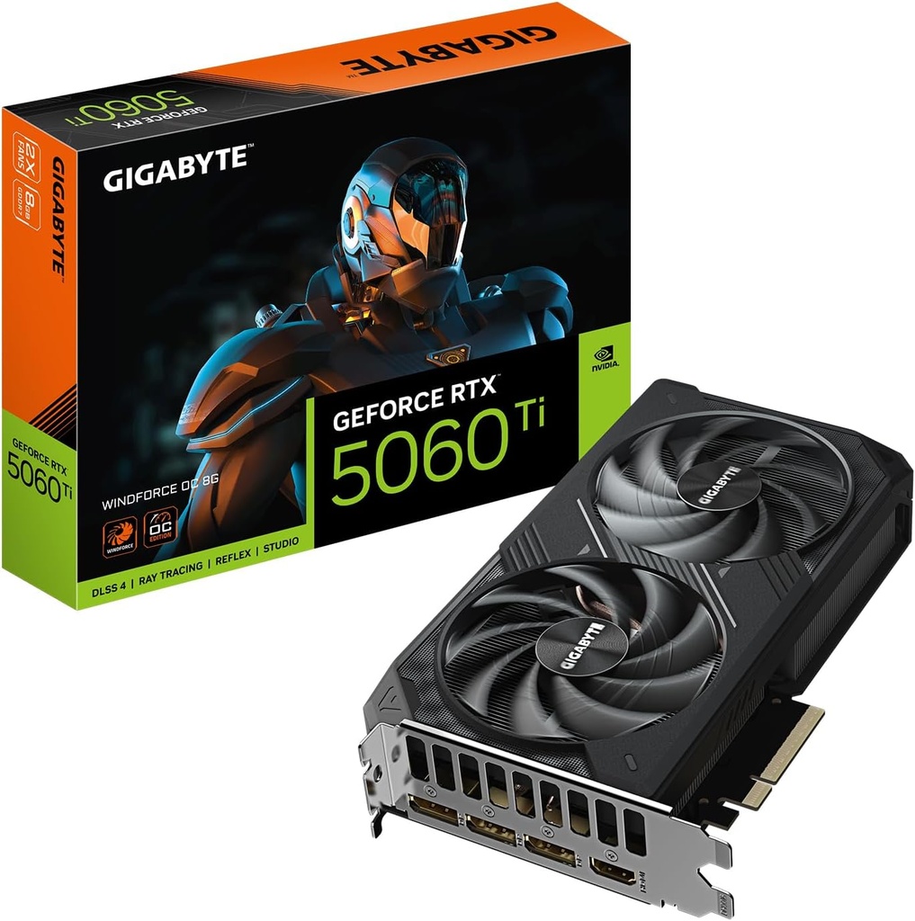TARJETA DE VIDEO GIGABYTE GEFORCE RTX 5060TI WINDFORCE 8GB | GDDR7 | 128 BIT | 2572MHZ | 650W | HDMI - DP