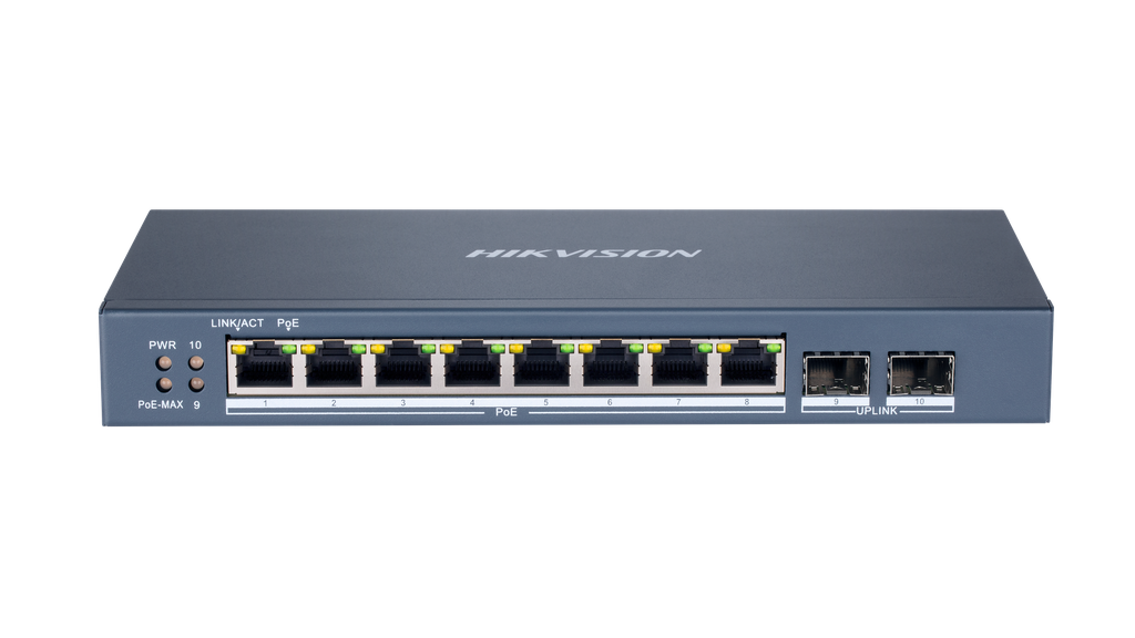 SWITCH HIKVISION POE 8 PUERTOS DS-3E1510P-SI | GIGABIT | 60W | HASTA 300 METROS | WATCHDOG POE | ADMINISTRABLE | STP|RSTP|VLAN | 2 PUERTOS SFP