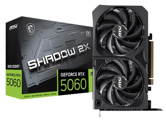 TARJETA DE VIDEO MSI SHADOW 2X GEFORCE RTX5060 OC 8GB GDDR7 DUAL FAN 128 BIT 3X DISPLAY PORT 1X HDMI