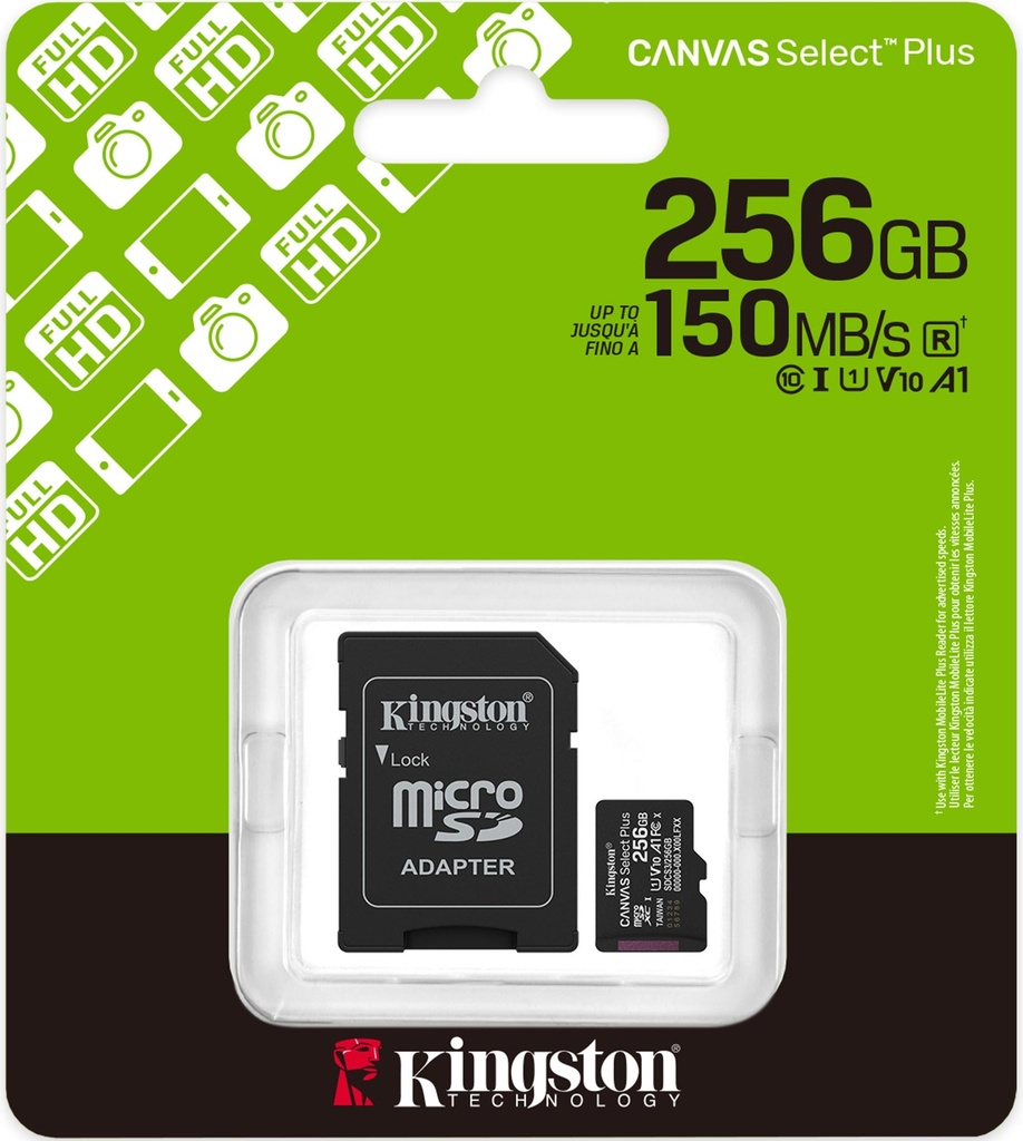 MEMORIA MICRO SD KINGSTON 256GB CANVAS SELECT PLUS SDXC CLASE 10 C|ADAPTADOR
