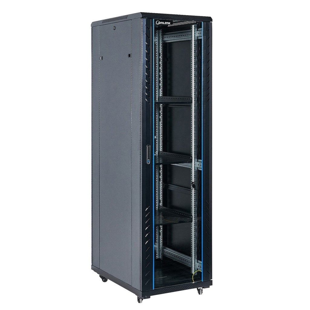 RACK GABINETE DE PISO CERRADO ONLINK 42U 600X800X2054MM CON PUERTA FRONTAL DE VIDRIO Y DOBLE PUERTA TRASERA DE MALLA AS6842-VDM|600X800