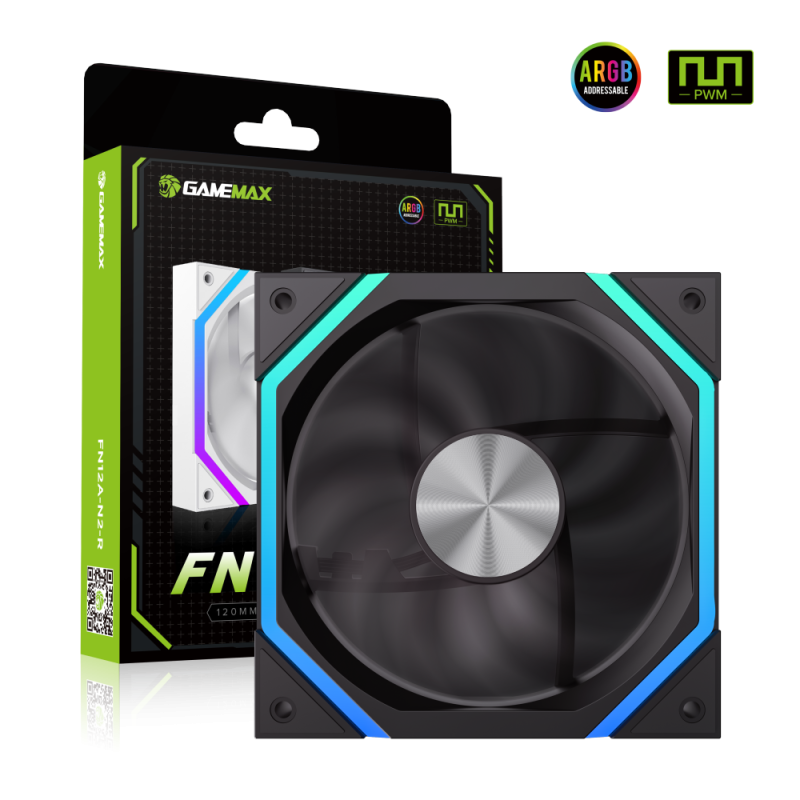 FANCOOLER VENTILADOR GAMEMAX FN12A-N2 | HIGH PERFORMANCE | LED ARGB | 800-1600 RPM | 12CM | NEGRO