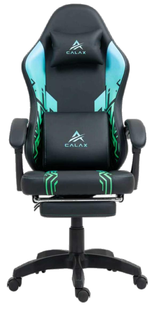SILLA GAMING CALAX D1140 ERGONOMICA CON REPOSA CABEZA | REPOSA BRAZOS | POSA PIE | GREEN-BLACK