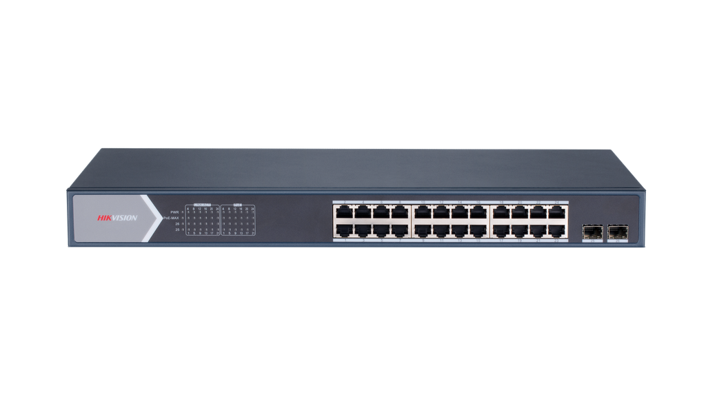 SWITCH 24 PUERTOS POE HIKVISION DS-3E1526P-EI|M GIGABIT | 10|100|1000 MBPS SFP UPLINK POE+ POTENCIA 370W HASTA 250 METROS