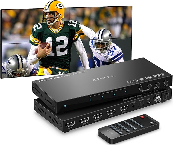 CONTROLADOR VIDEOWALL PARA TV HDML 2X2 4K, PROCESADOR DE PARED DE VIDEO CON 11 MODOS DE EMPALME, RS232, ROTACIÓN DE 180°, EXTRACTOR DE AUDIO, 2X2, 1X2, 1X3, 1X4, 2X1, 3X1X4X1, 4 PANTALLAS DE TV PORTTA