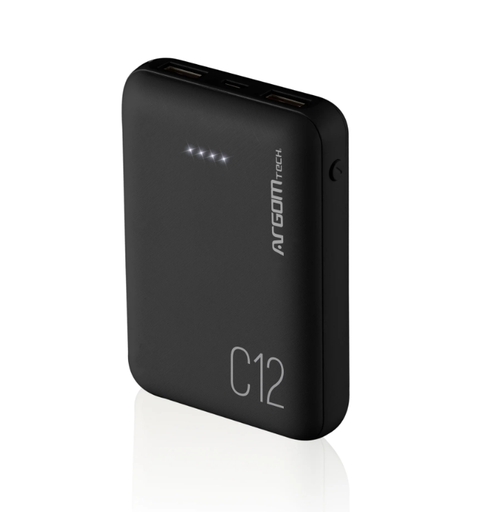 [200826] POWER BANK ARGOM C12 | ULTRA COMPACTO | 12.000MAH | 2 USB | NEGRO ARG-PB-1138BK