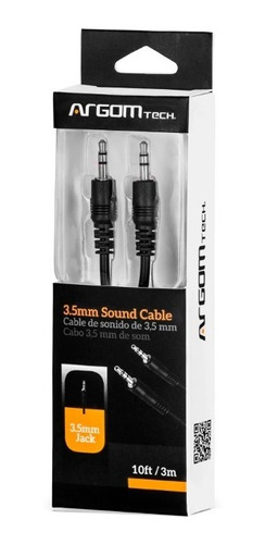 [201834] CABLE ARGOM DE AUDIO | 3.5MM | 3 MTS | NEGRO | PLUG A PLUG | ARG-CB-0032
