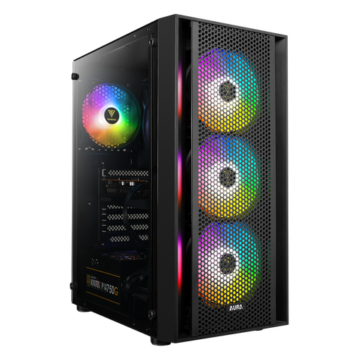 [204451] CASE GAMDIAS GAMING AURA GC2 ATX | 3X USB | AUDIO HD | 4X FAN ARGB 12CM | FRONTAL MALLA | LATERAL VIDRIO | NEGRO