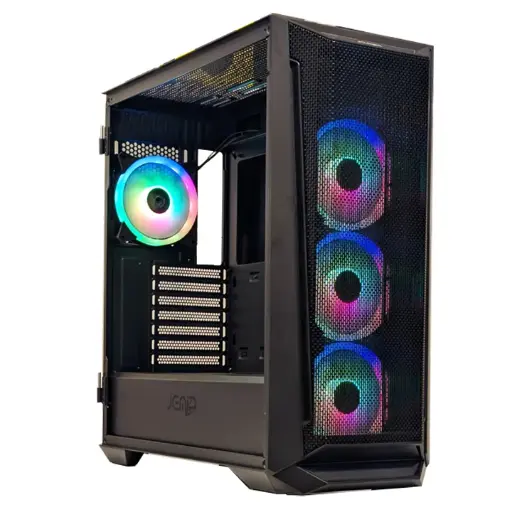 [203739] CASE JEMIP GAMING QUANTUM X NEGRO MTOWER | HUB + CONTROL ARGB | 4 FAN 12CM | 2 USB 3.0 | TIPO C | HD AUDIO | VIDRIO