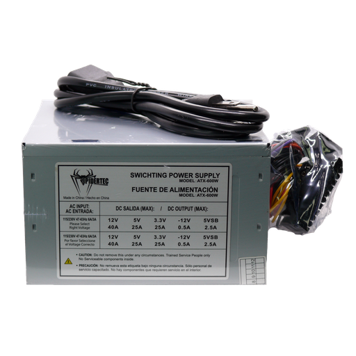 [202251] FUENTE DE PODER | SPIDERTEC | 600W | SATA | ATX | 2.2 | 20+4 | ATX-600W
