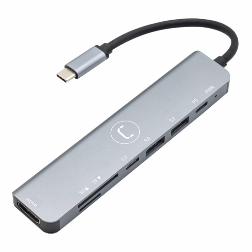 [202346] HUB MINI UNNO TEKNO 7 PUERTOS TIPO C HDMI 4K | USB A | USB C | SD | MICRO SD HB1107SV