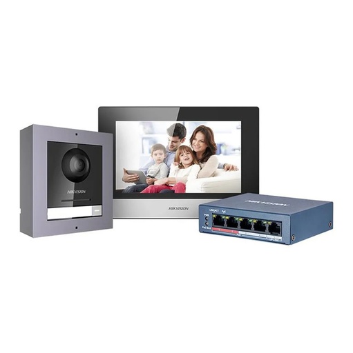 [202769] KIT DE VIDEOPORTERO DS-KIS602 |PANTALLA A COLOR 7"|MICROFONO INCORPORADO |ALTAVOZ| + SWITCH POE 4 PUERTOS