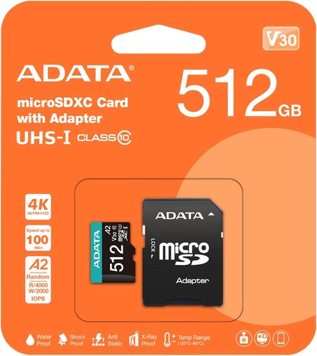 [203696] MEMORIA MICRO SD ADATA PREMIER 512GB MICROSD XC | UHS-I | CLASE 10 CON ADAPTADOR