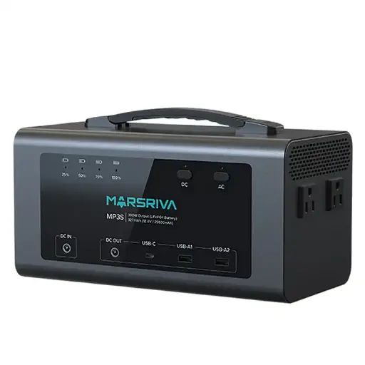 [204257] MINI CENTRAL ELECTRICA MARSRIVA MP3S-300W | 300W CAPACIDAD 327.6 WH 12.8V 25.600MAH BATERIA LITIO PUERTO USB|A USB|C 2 N
