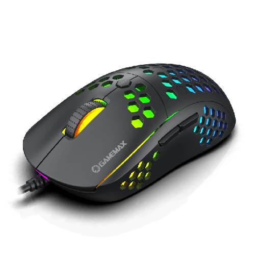 [201792] MOUSE GAMEMAX GAMING MG8 | 6400DPI | 6 BOTONES | CARCASA TIPO PANAL | LED RGB | AMBIDIESTRO | USB | NEGRO