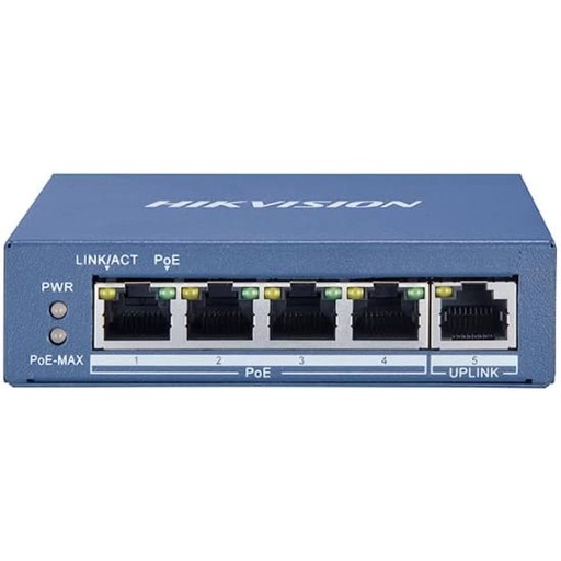 [202925] SWITCH POE+ HIKVISION 4 PUERTOS GIGABIT 10/100/1000MBPS  | 1 PUERTO GIGABIT 10/100/1000 UPLINK | MAX POTENCIA POE 38W NO ADMINISTRABLE DS-3E0505P-E/M