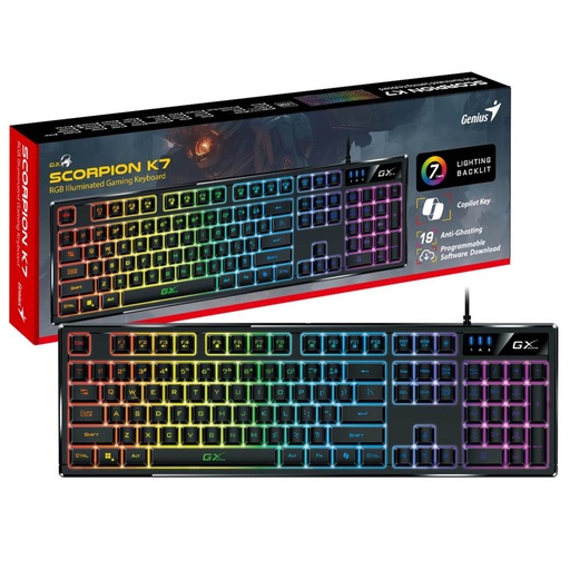 [201787] TECLADO GENIUS GAMING SCORPION K7 | RGB | ESPANISH | USB | NEGRO