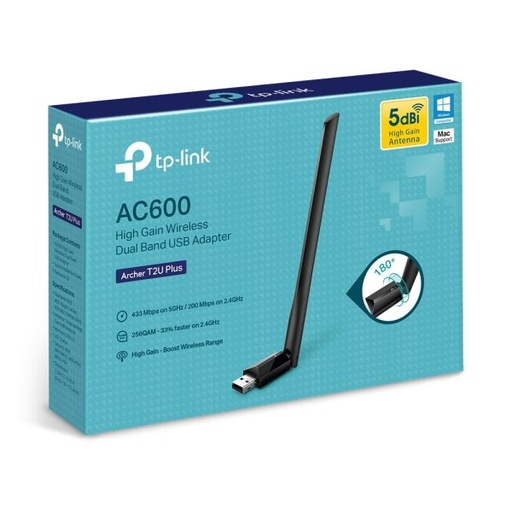 [202041] ADAPTADOR | TPLINK | T2U | AC600 | INALAMBRICO | USB 2.0 | WIFI | 600MBPS | DOBLE BANDA