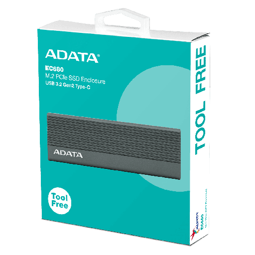 [204530] CASE PARA DISCO DURO EXTERNO ADATA EC680| SSD M.2 NVME| USB 3.2| GEN 2| TIPO C| GRIS