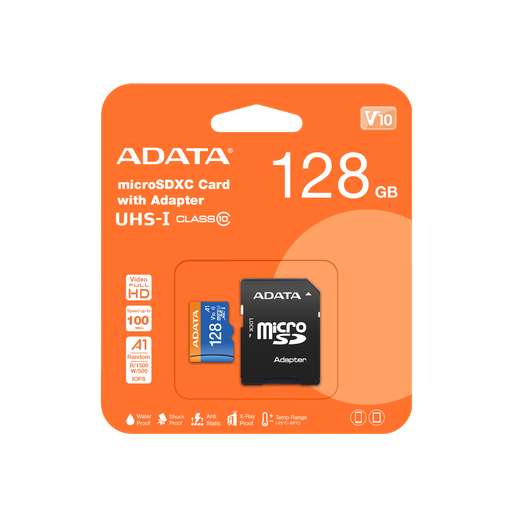 [204531] MEMORIA MICRO SD ADATA 128GB MICROSD XC | UHS-I | CLASE 10 CON ADAPTADOR