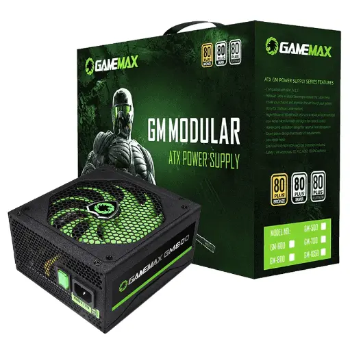 [204534] FUENTE DE PODER GAMEMAX 800W GAMING GM-800| 80+BRONZE| ATX APFC| 12V| 100-240V| FULL MODULAR| NEGRO